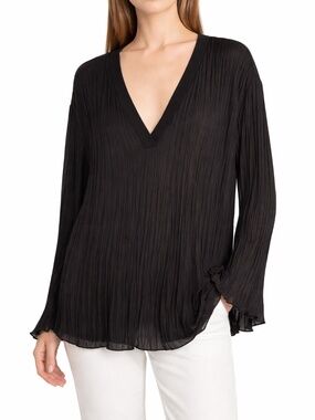 Vince Black Pleated Long Sleeve Blouse NWT Flowy Minimalist Top - Size 2X